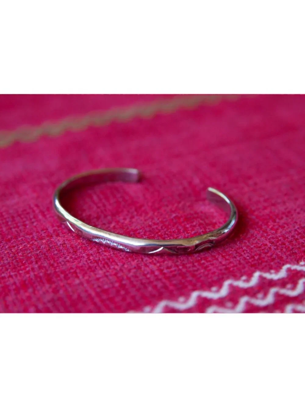Vintage Navajo Sterling Silver Cuff Bracelet with stamped sun design